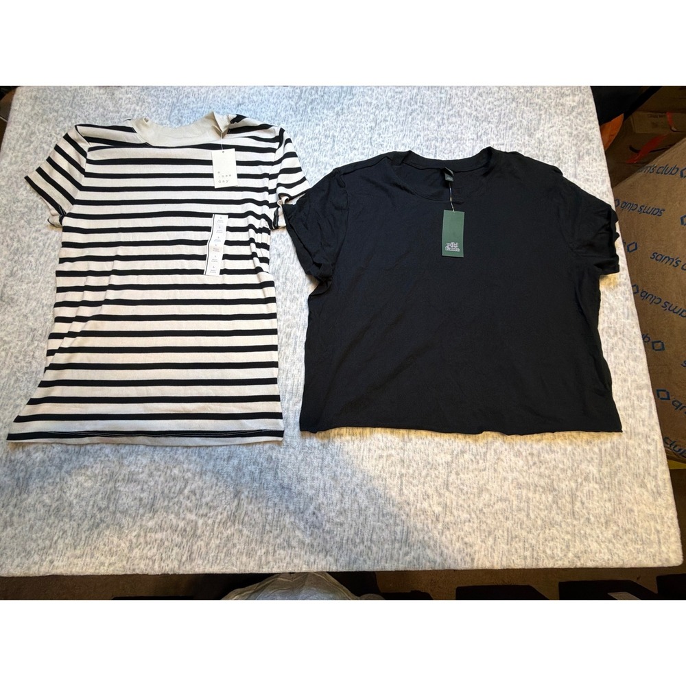 Wild Fable Womens TShirt Bundle Black Cream Stripe Size L